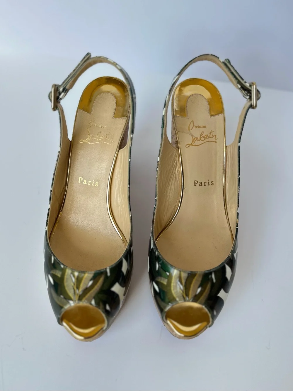 Christian Louboutin Donna Anna 120mm Palm Leaf  printed platform slingbacks